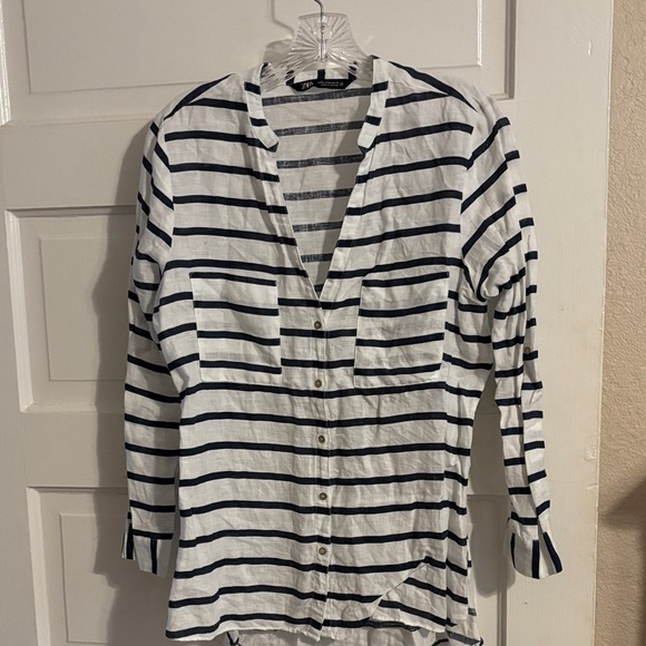 Zara Navy and White Striped Shirt - Picture 1 of 4